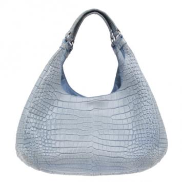 Bottega Veneta Baby Blue Crocodile Medium Campana Hobo