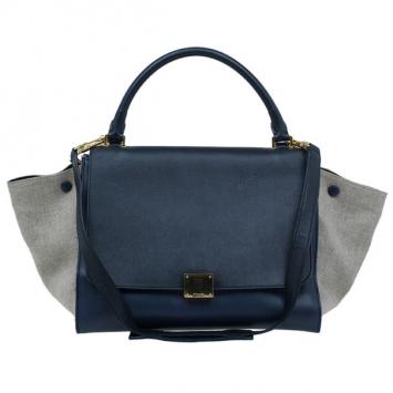 Celine Blue Canvas and Leather Trapeze Shoulder Bag