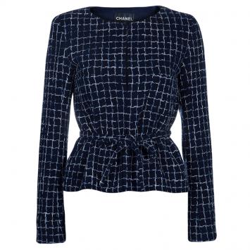 Pre Owned Chanel Blue Checked Tweed Jacket S