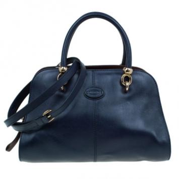 Tod's Navy Leather Small Sella Bowler Bag