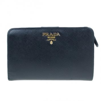 Prada Black Saffiano Leather Compact Lampo Wallet