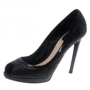 Dior Black Cannage Leather Peep Toe Pumps Size 39.5