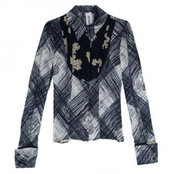 Kenzo Pleated Printed Silk Shirt Top M