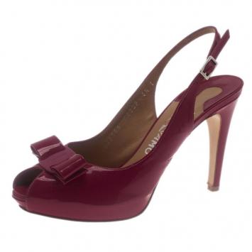 Salvatore Ferragamo Pink Patent Bloomy Slingback Sandals Size 37
