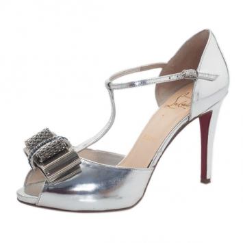 Christian Louboutin Silver Archidisco T Strap Pumps Size 37