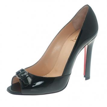 Christian Louboutin Green Patent Open Belt Peep Toe Pumps Size 40