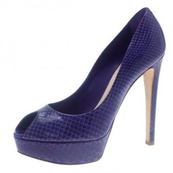 Dior Purple Watersnake Miss Dior Peep Toe Platform Pumps Size 39