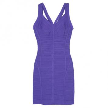 Herve Leger Purple Cutout Bandage Dress M