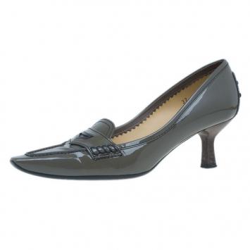 Tod’s Grey Patent Pointed Toe Penny Loafer Pumps Size 37