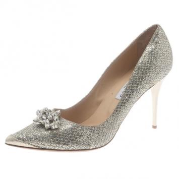 Jimmy Choo Metallic Jeweled Pointed Toe Pumps Size 42