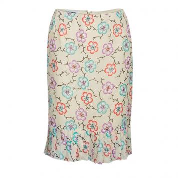 Pre Owned Chanel Floral Chiffon Skirt M