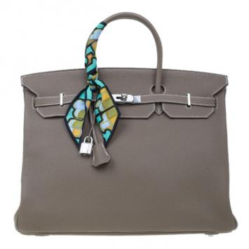 Hermes Beige Etoupe Clemence Leather Birkin 40