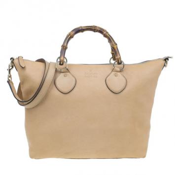 Gucci Beige Leather Medium Bamboo Shopper Tote
