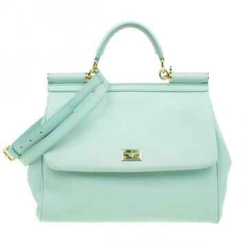 Dolce and Gabbana Mint Green Leather Miss Sicily Tote