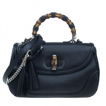 Gucci Black Leather Large Bamboo Top Handle