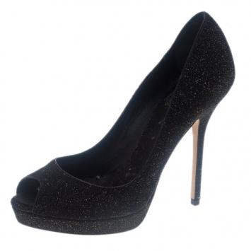 Dior Black Glitter Miss Dior Peep Toe Platform Pumps Size 36.5