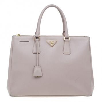 Prada Nude Saffiano Large Lux Double Zip Tote