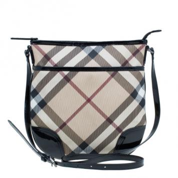 Burberry Black Coated Canvas Nova Check Crossbody