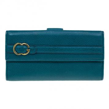 Gucci Blue Leather Belt Motif Continental Wallet