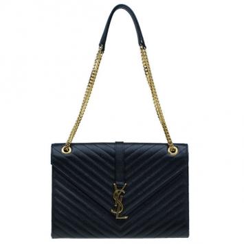 Saint Laurent Black Leather Large Chevron Cassandre Shoulder Bag