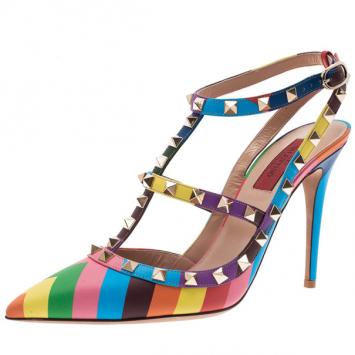 Valentino Multicolor Striped Limited Edition Rockstud Sandals Size 39