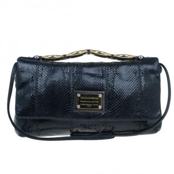 Dolce and Gabbana Black Python Flap Bag