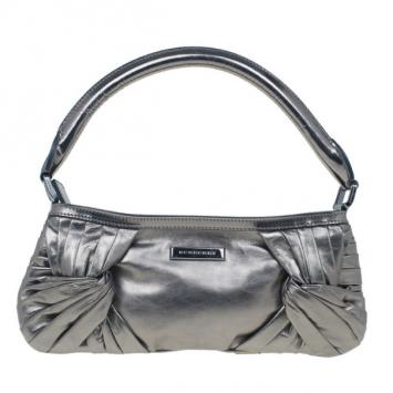 Burberry Silver Metallic Calfskin Mini Sling Bag