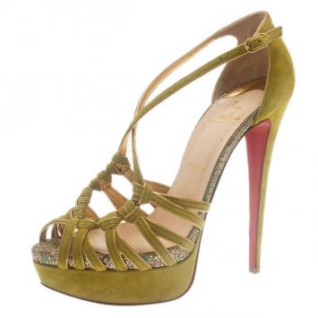 Christian Louboutin Green Suede 8 Mignons Platform Sandals Size 39