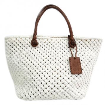 Ralph Lauren White Woven Cotton Tote