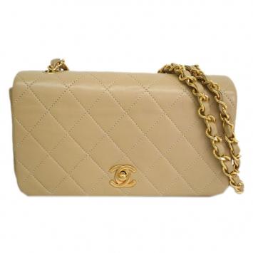 Chanel Beige Lambskin Single Flap Shoulder Bag