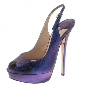 Jimmy Choo Blue Snake Print Vita Platform Slingback Sandals Size 36