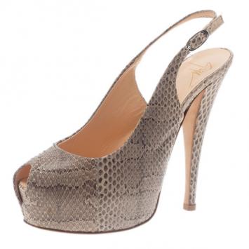 Giuseppe Zanotti Grey Python Peep Toe Platform Slingback Sandals Size 36