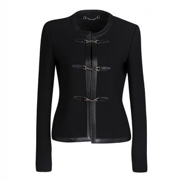 Pre Owned Gucci Black Leather Trim Piston Clasp Detail Jacket S