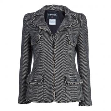 Pre Owned Chanel Zig Zag Weave Wool Jacket L