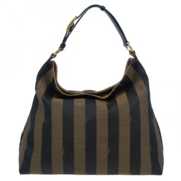 Fendi Brown Canvas and Leather Large Pequin Hobo