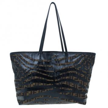 Fendi Brown Zucca Canvas Zebra Print Tote