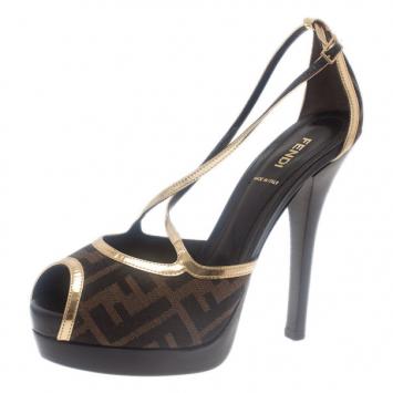 Fendi Zucca Canvas Cross Strap Platform Sandals Size 38