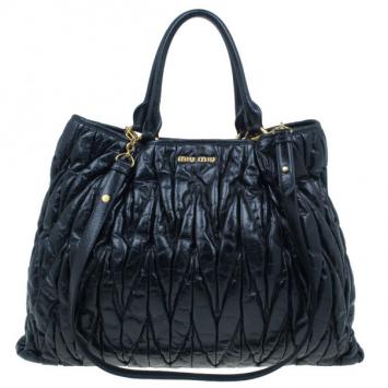 Miu Miu Black Matelasse Large Shopping Tote