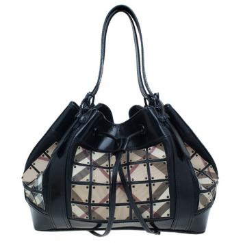 Burberry Black Nova Check Leather Warrior Armor Hobo