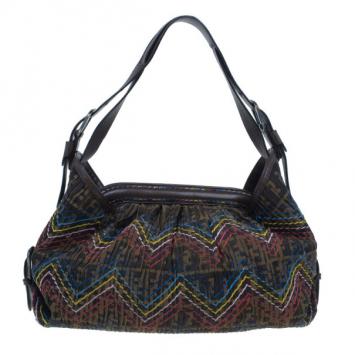 Fendi Brown Leather Doctor B. Multicolor Stitch Shoulder Bag