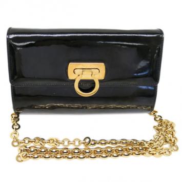 Salvatore Ferragamo Black Patent Leather Gancini Shoulder Bag