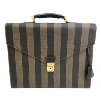 Fendi Tobacco Pequin Stripe Canvas Briefcase 