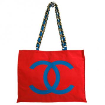 Chanel Red Canvas Shopper Tote