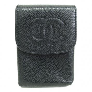 Pre Owned Chanel Black Caviar Tabacco Case