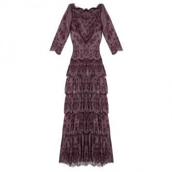 Tadashi Shoji Chantilly Lace Tiered Gown M