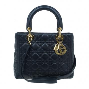 Dior Black Lambskin Small Lady Dior Tote