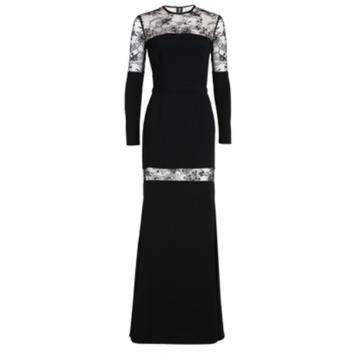 Elie Saab Black Lace-Detailed Long-Sleeved Gown S