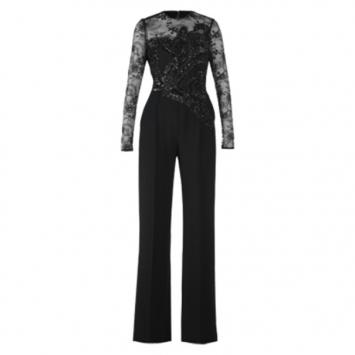 Elie Saab Black Long-Sleeved Embroidered Jumpsuit M