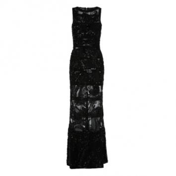 Elie Saab Black Sleeveless Embroidered Gown M