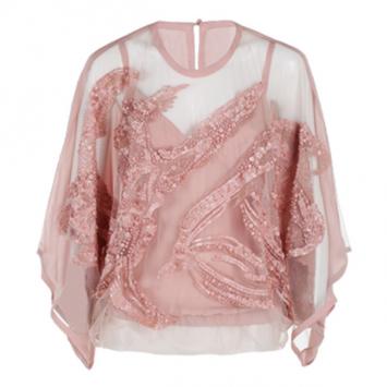 Elie Saab Pink Semi-Sheer Embroidered Top M